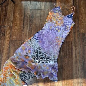 Vintage Mesh Cheetah Print Asymmetrical Dress